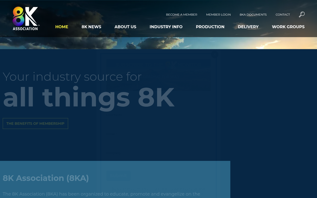8K Association homepage screenshot