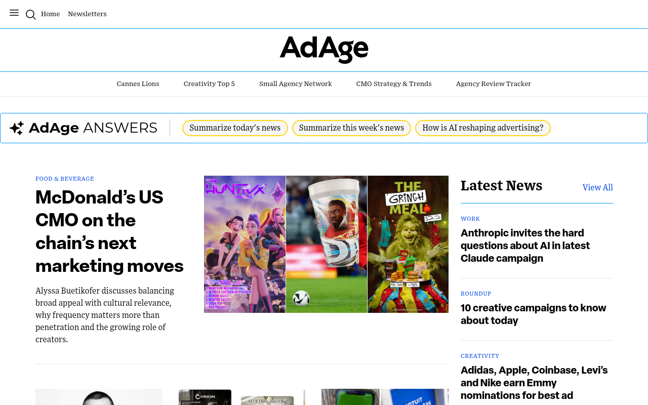 Ad Age homepage screenshot
