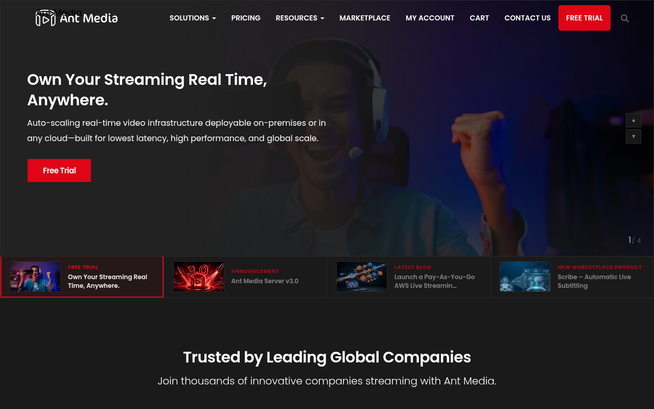 Ant Media homepage screenshot
