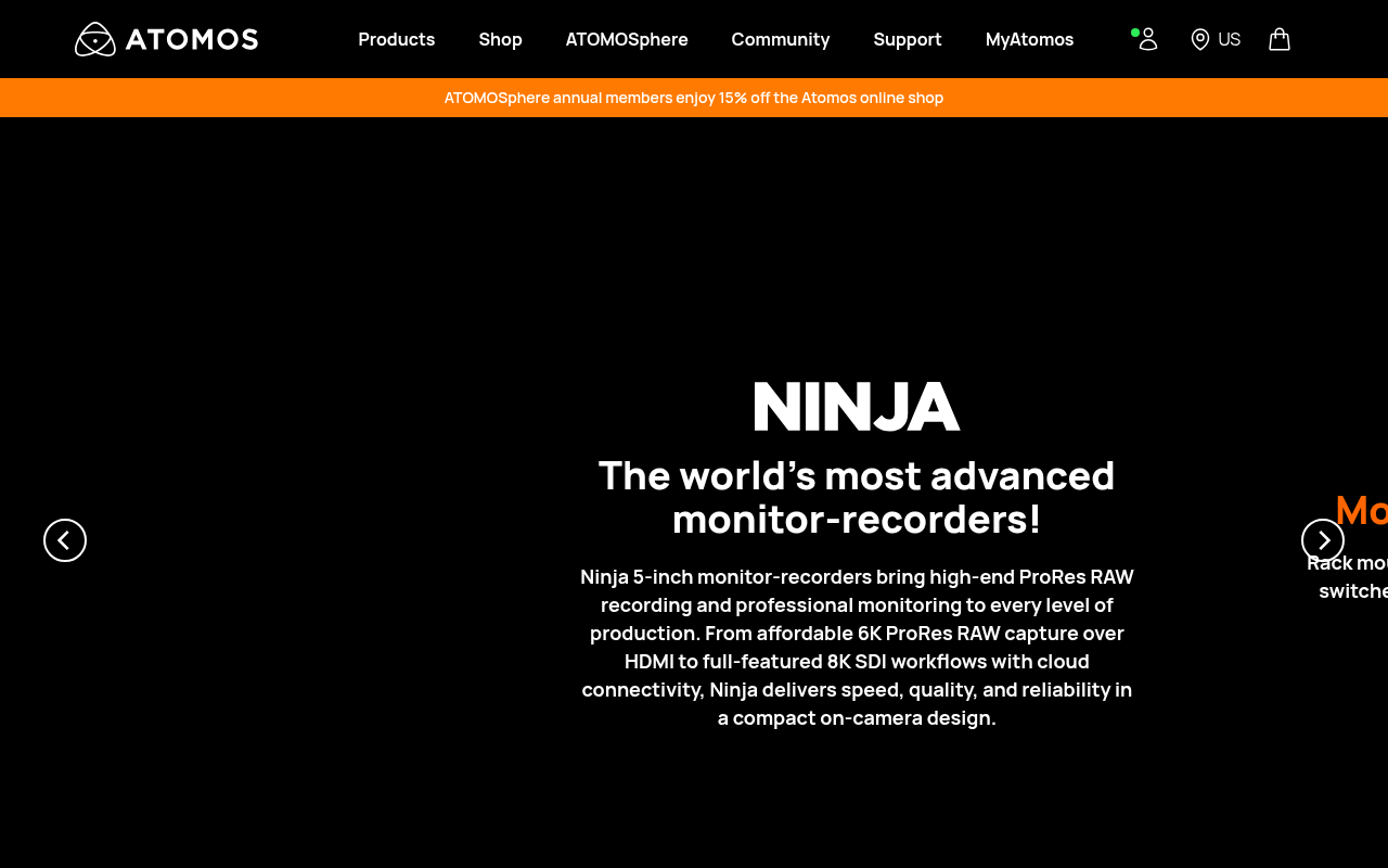 Atomos homepage screenshot