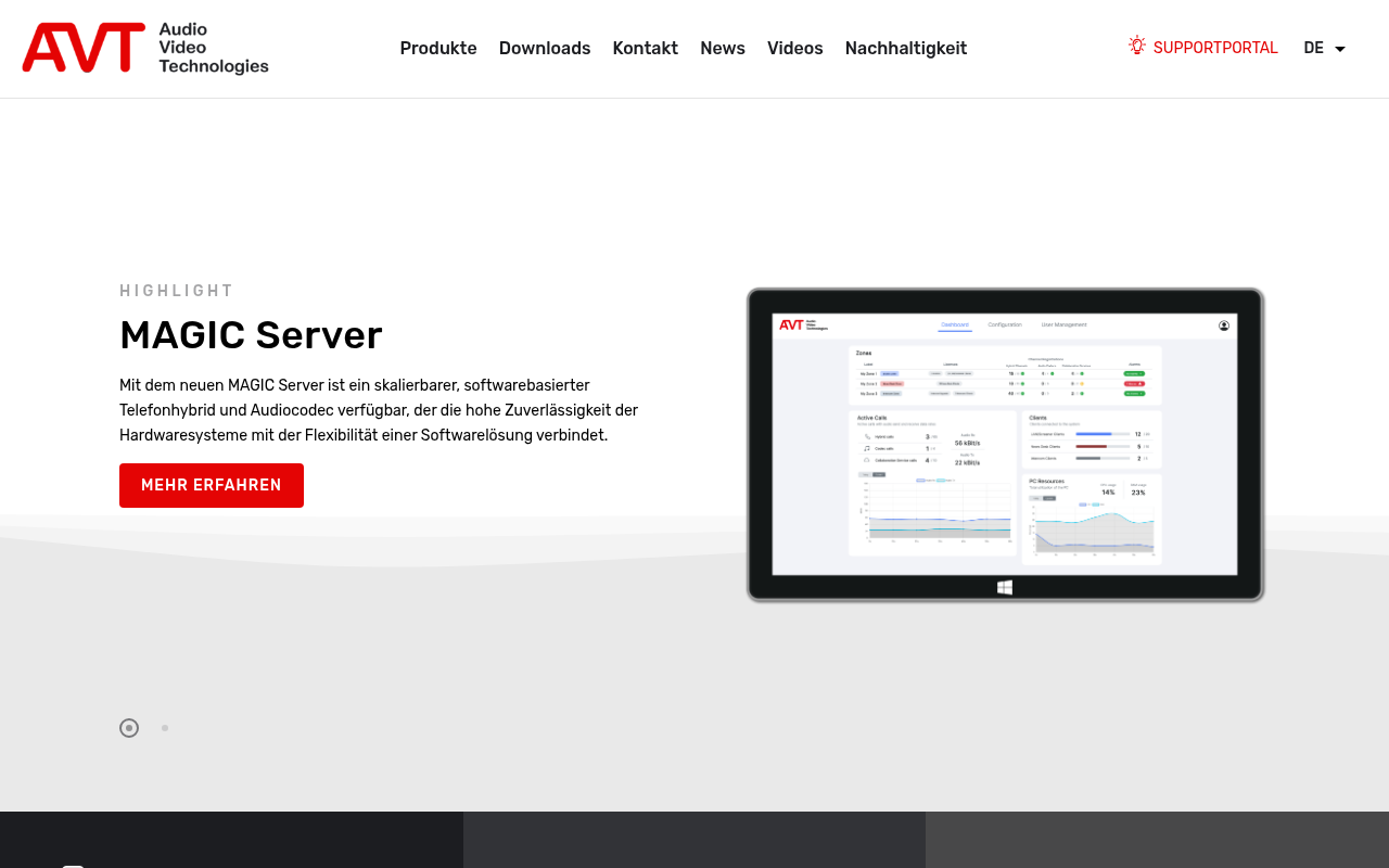 AVT Audio Video Technologies homepage screenshot
