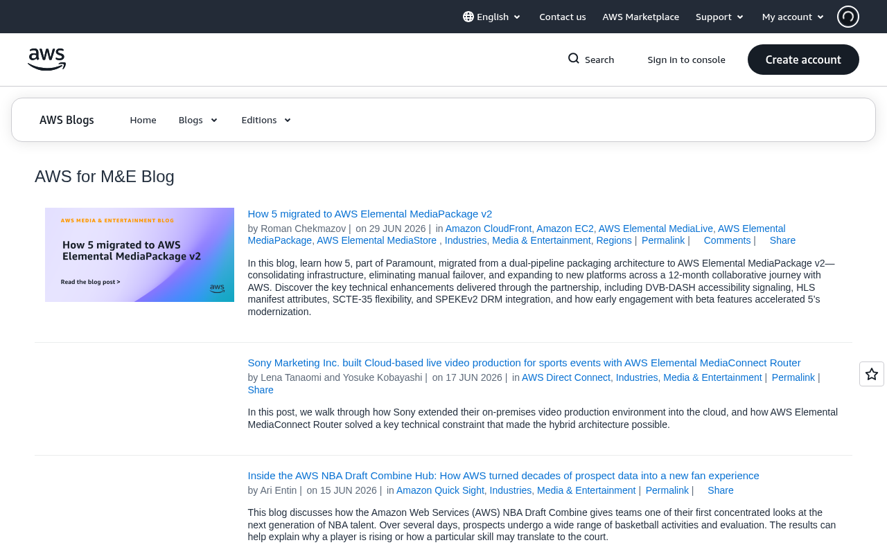 AWS for Media & Entertainment Blog homepage screenshot