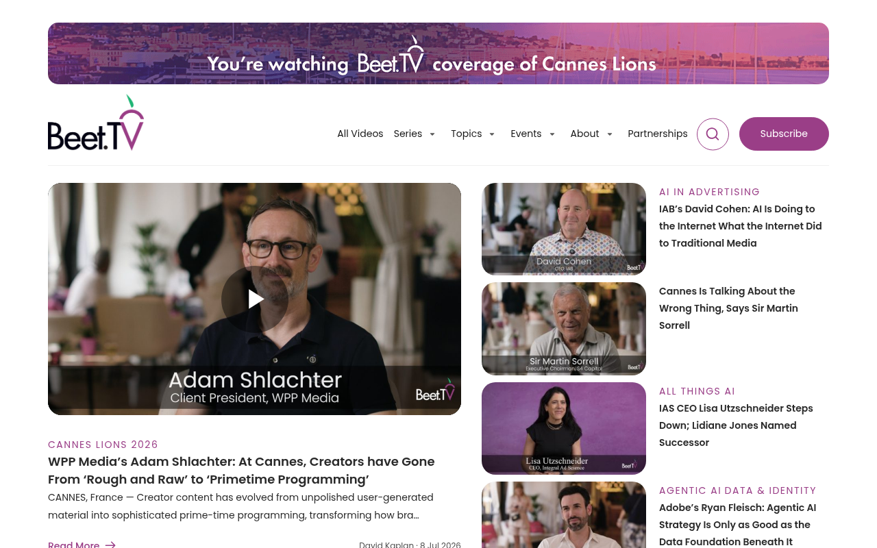 Beet.tv homepage screenshot