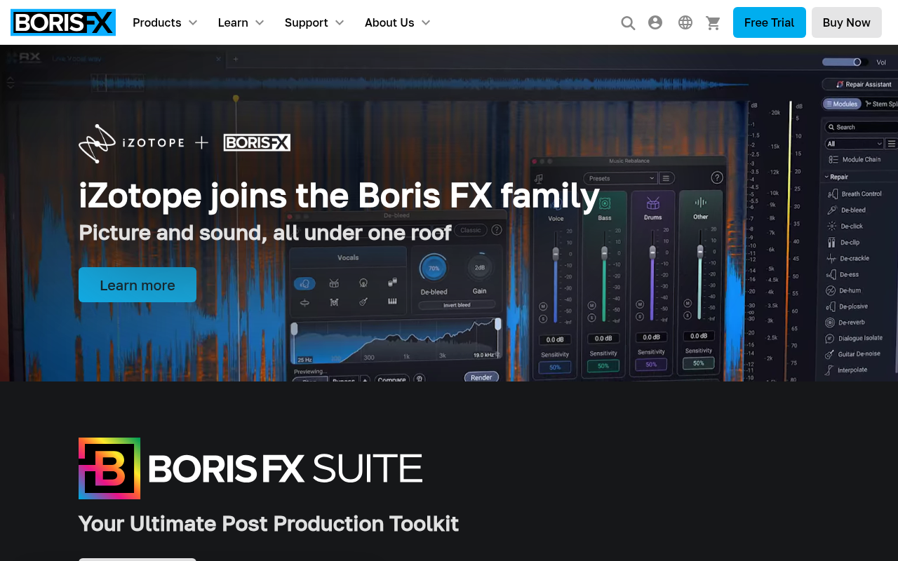 Boris FX homepage screenshot