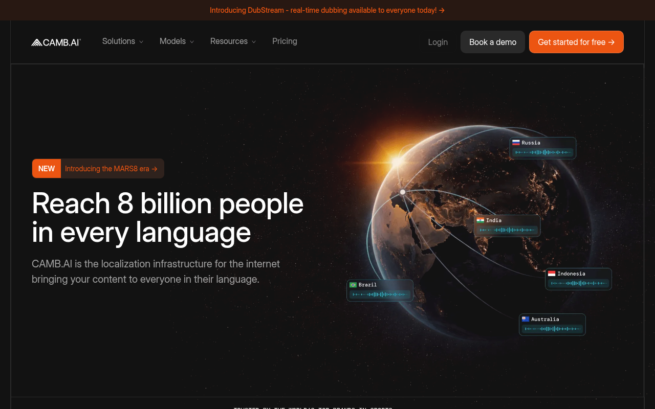 CAMB.AI homepage screenshot