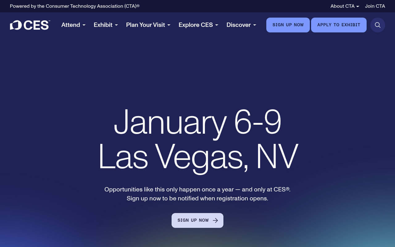CES (Consumer Electronics Show) / CTA homepage screenshot