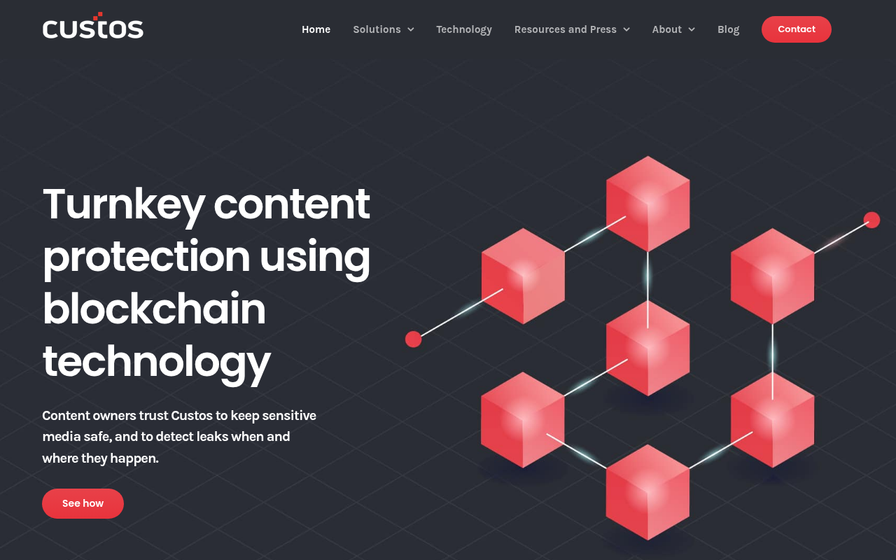Custos Media Technologies homepage screenshot