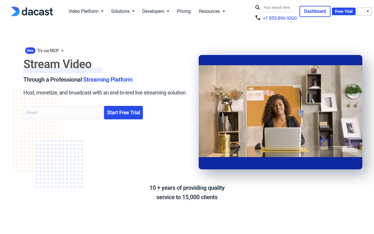 Dacast homepage screenshot
