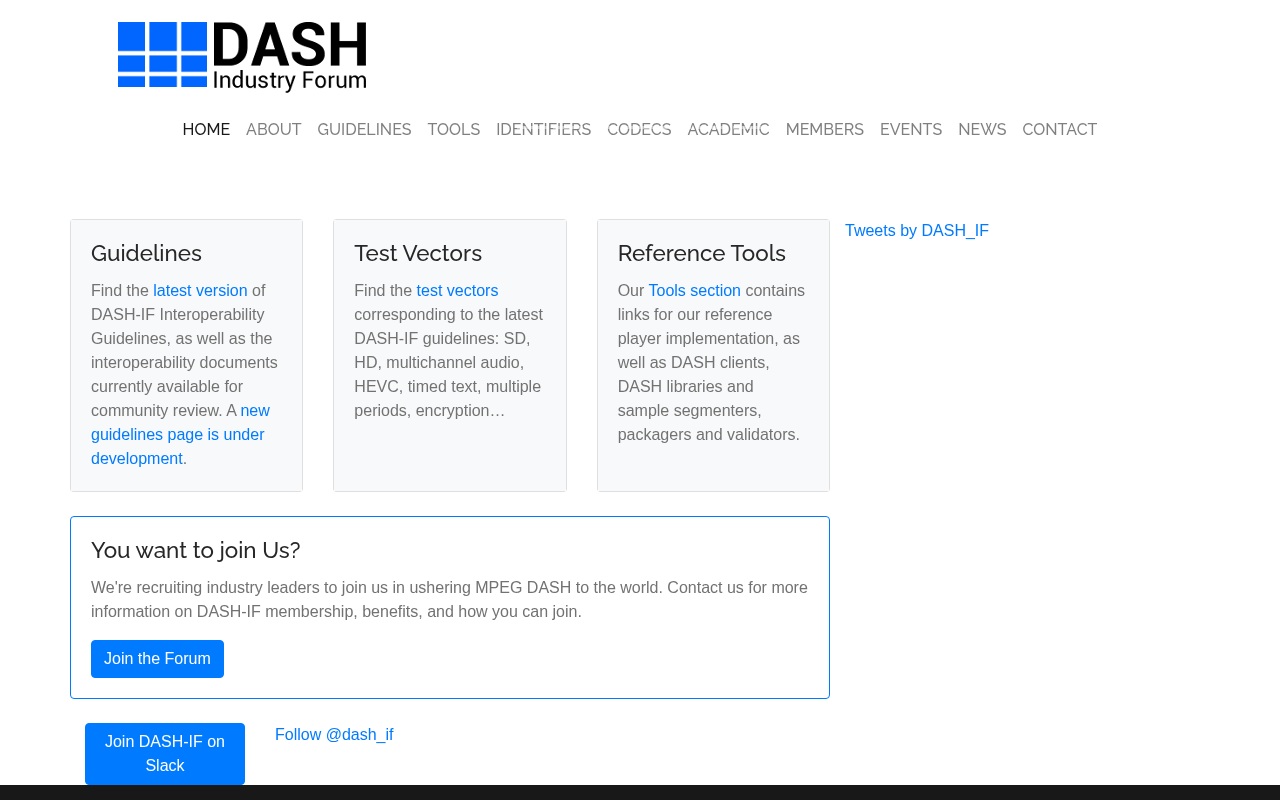 DASH Industry Forum homepage screenshot