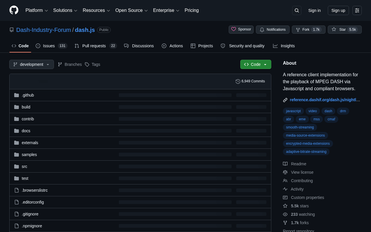 dash.js (DASH-IF) homepage screenshot