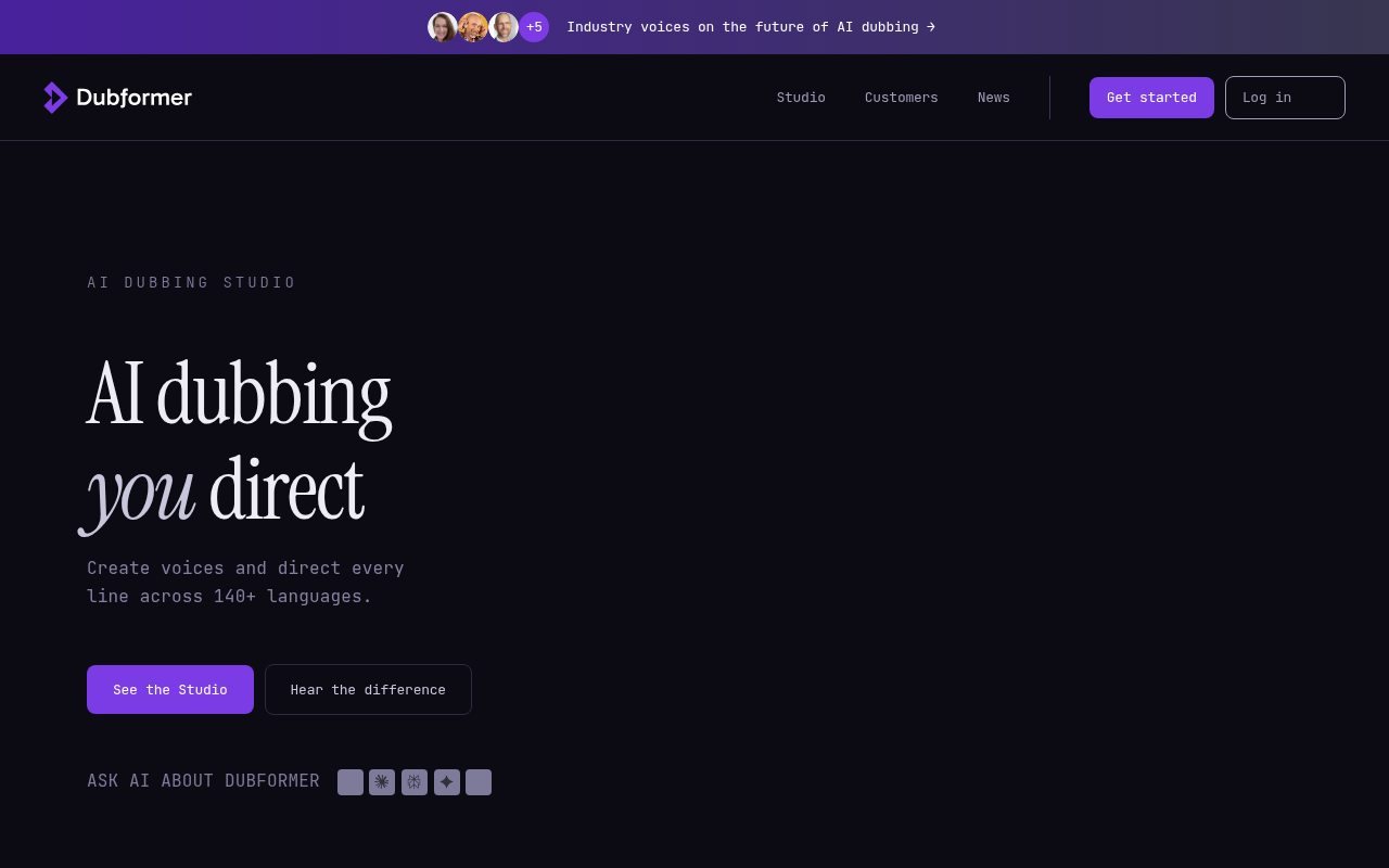 Dubformer homepage screenshot