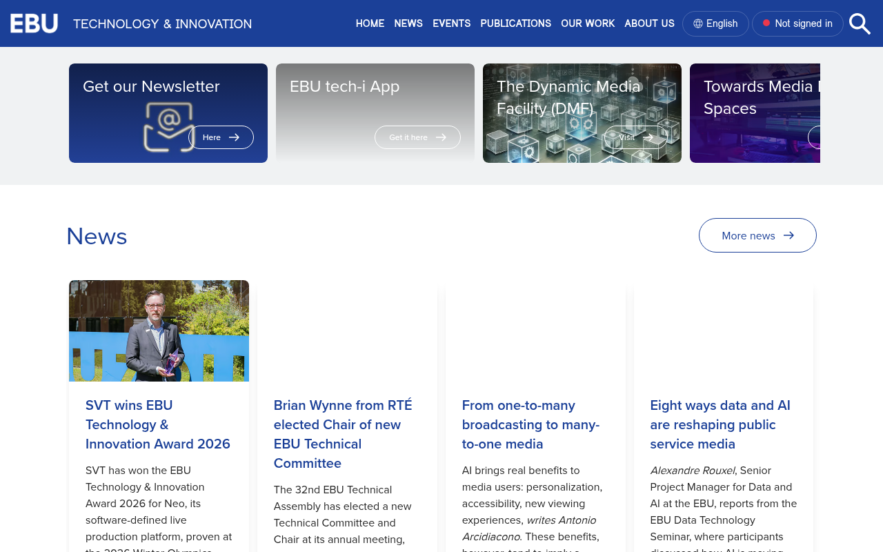 EBU Technology & Innovation homepage screenshot