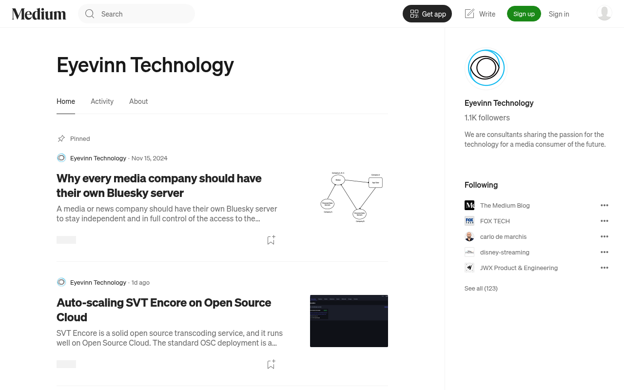 Eyevinn Technology Blog homepage screenshot