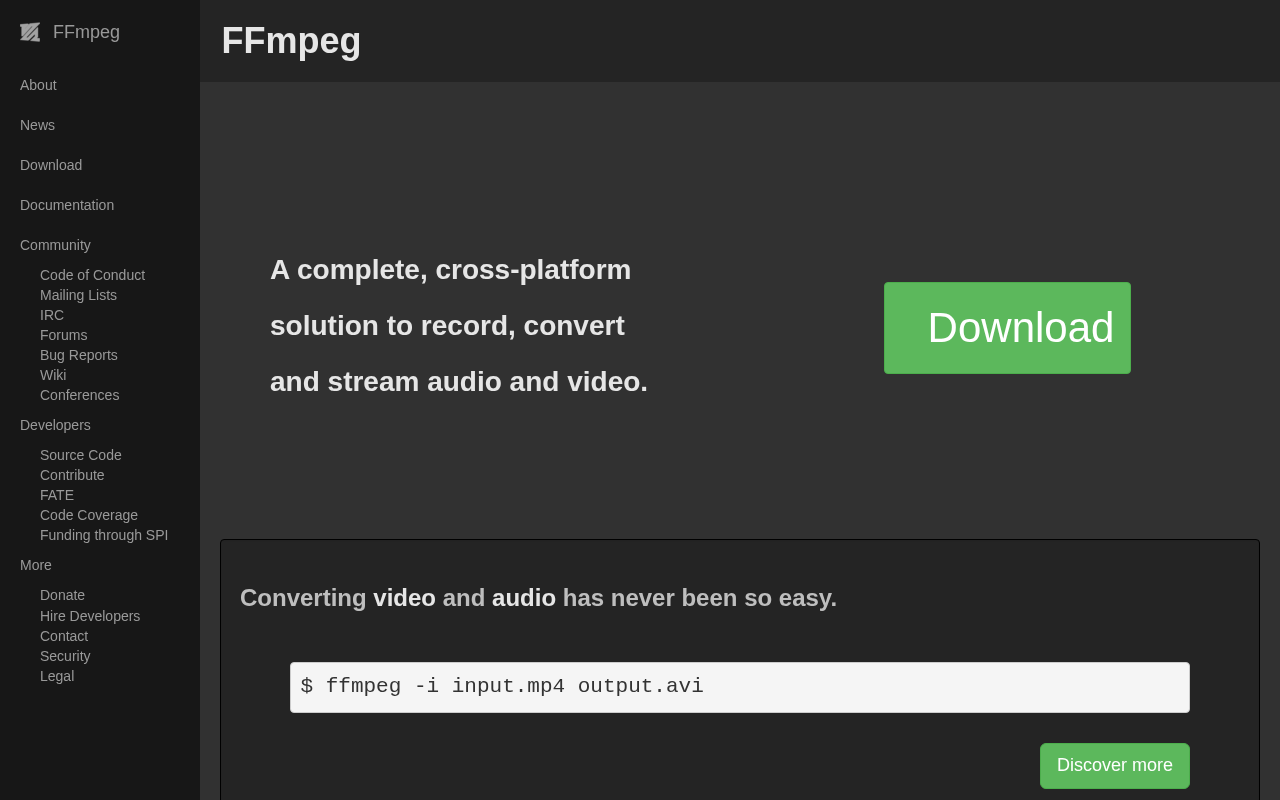 FFmpeg homepage screenshot