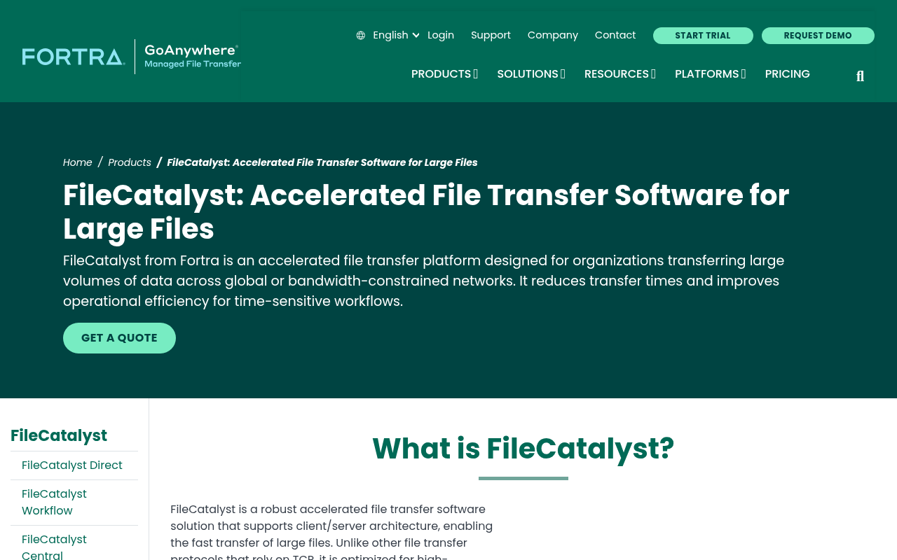 FileCatalyst (Fortra) homepage screenshot