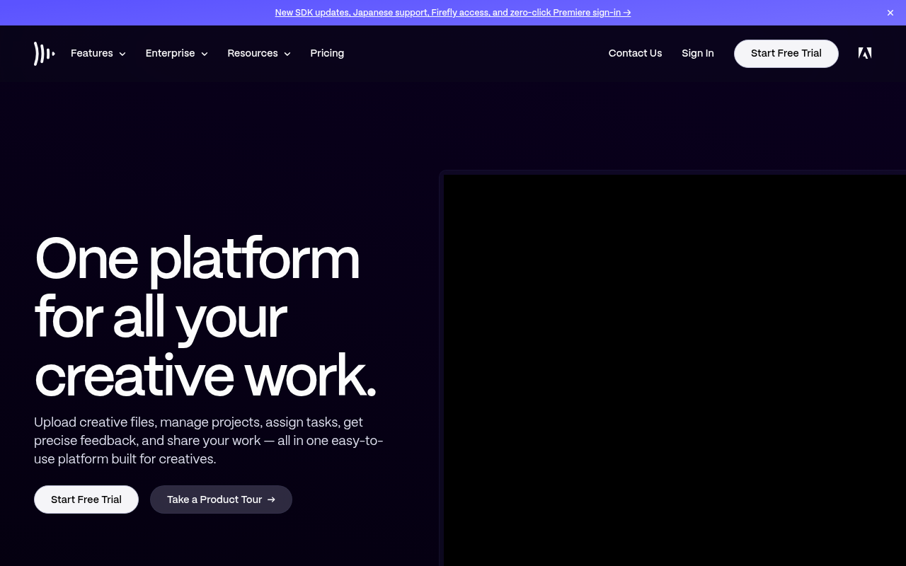 Frame.io homepage screenshot