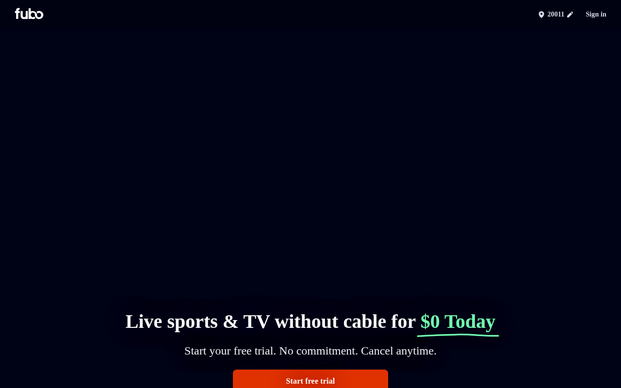 FuboTV homepage screenshot