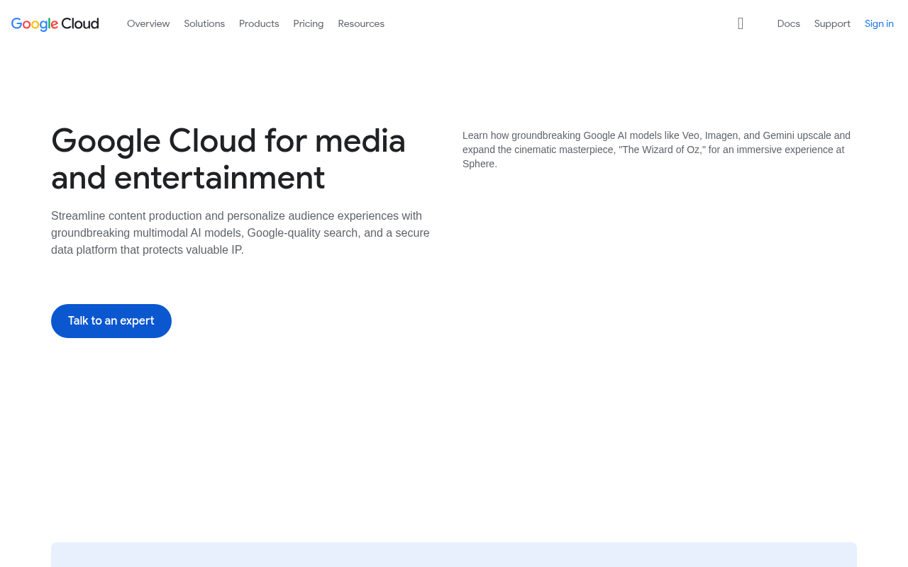 Google Cloud for Media & Entertainment homepage screenshot