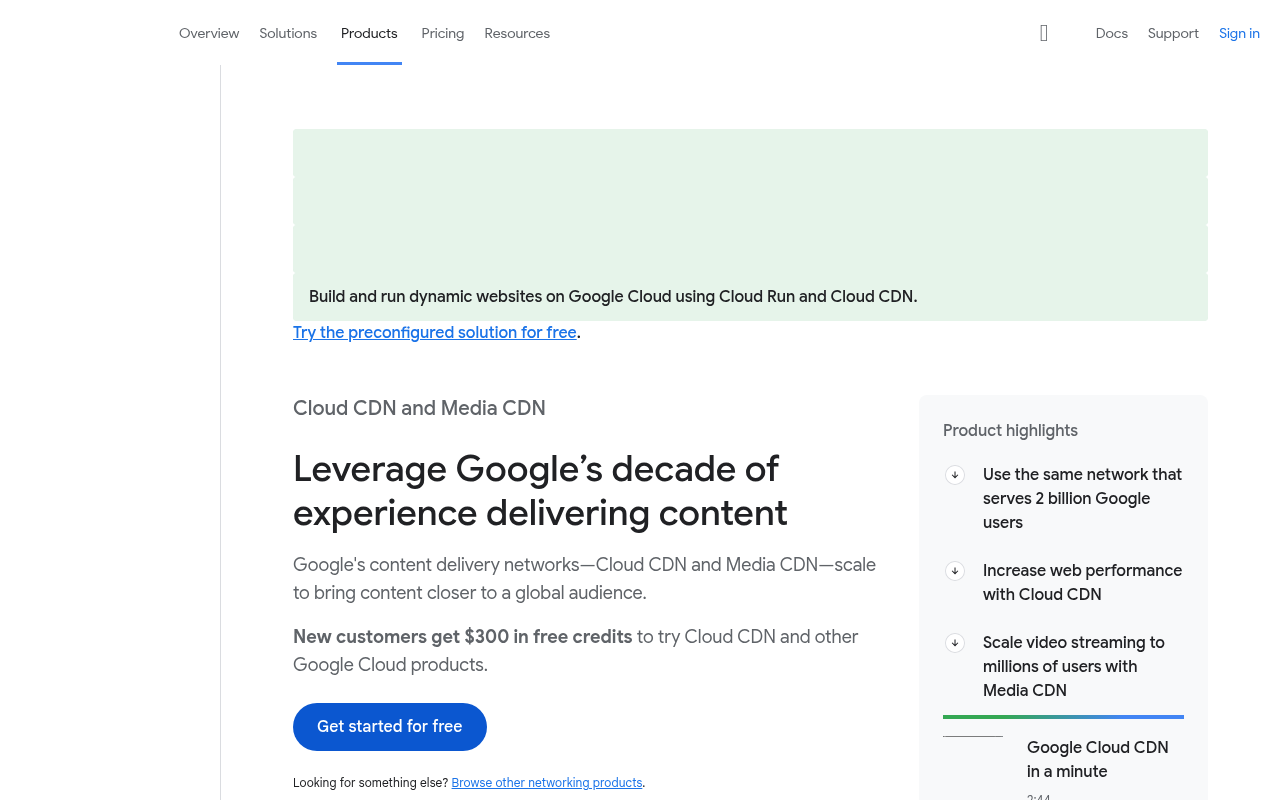Google Cloud Media CDN homepage screenshot