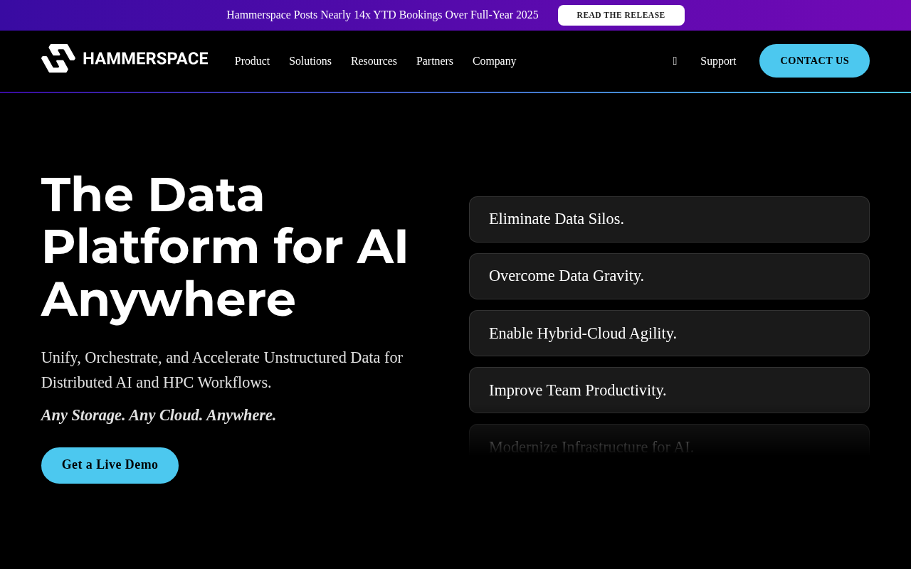 Hammerspace homepage screenshot