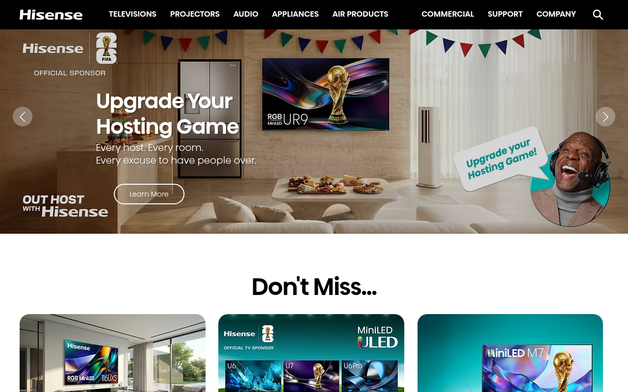 Hisense homepage screenshot