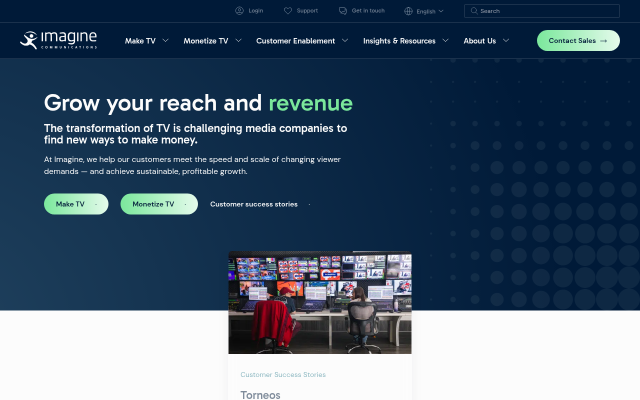 Imagine Communications homepage screenshot