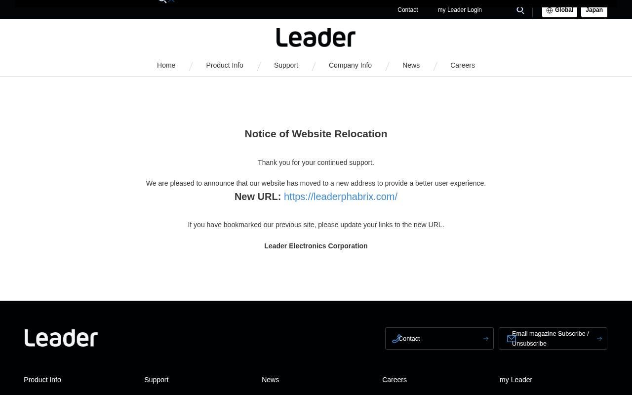 Leader Instruments homepage screenshot