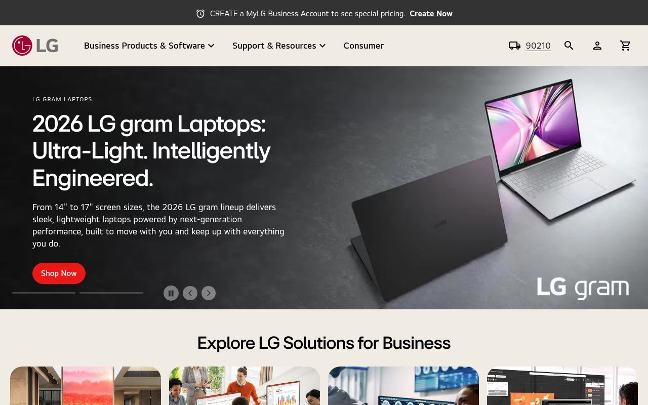 LG (for Business) homepage screenshot
