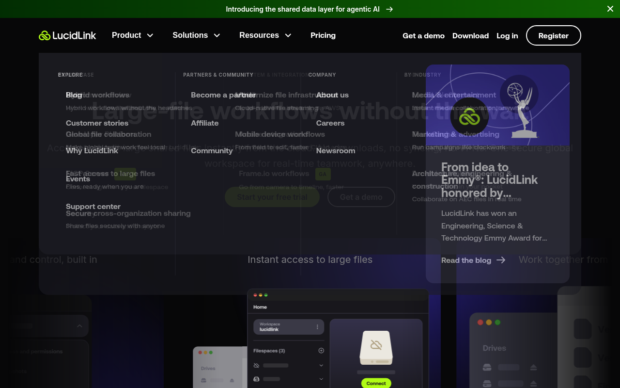 LucidLink homepage screenshot
