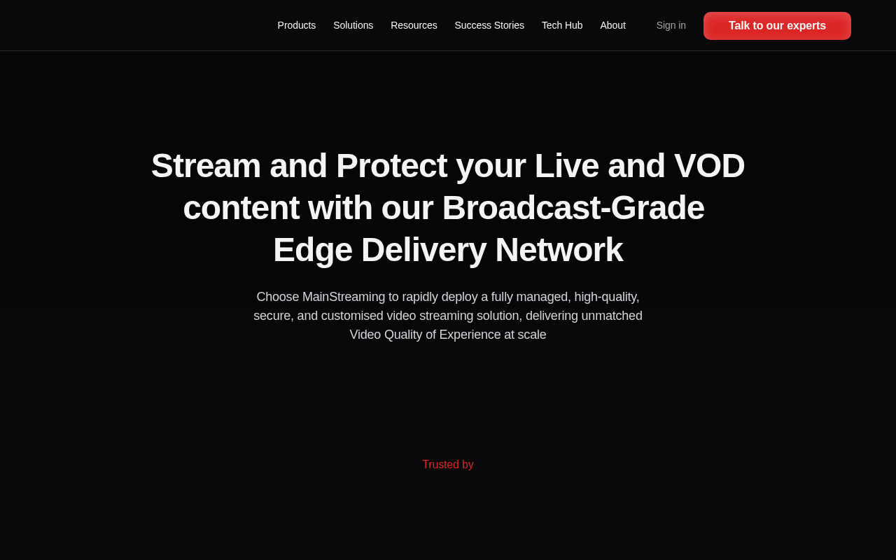 MainStreaming homepage screenshot