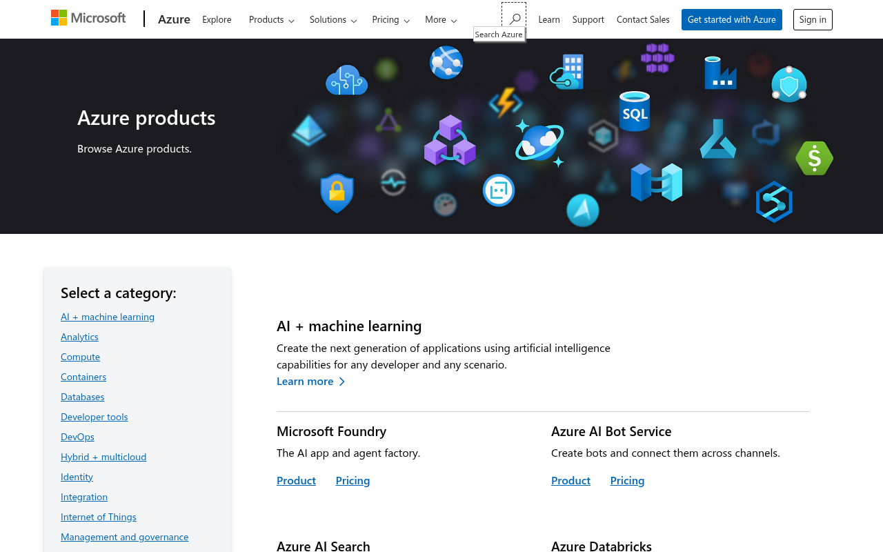 Microsoft Azure Media homepage screenshot