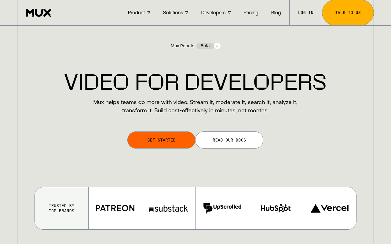 Mux homepage screenshot
