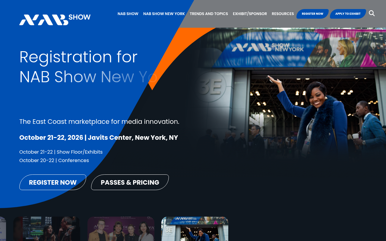 NAB Show homepage screenshot