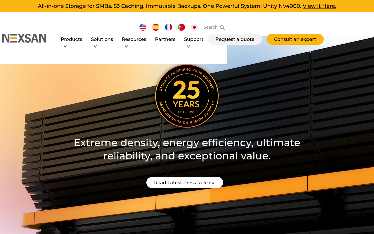 Nexsan homepage screenshot