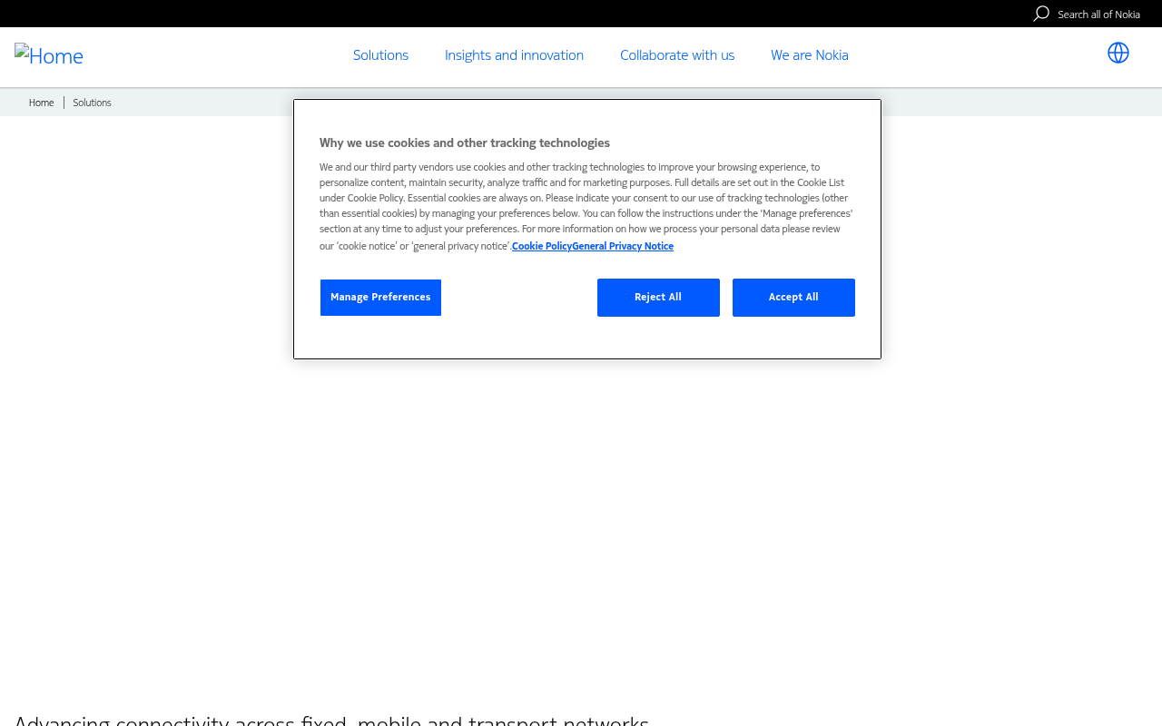 Nokia homepage screenshot
