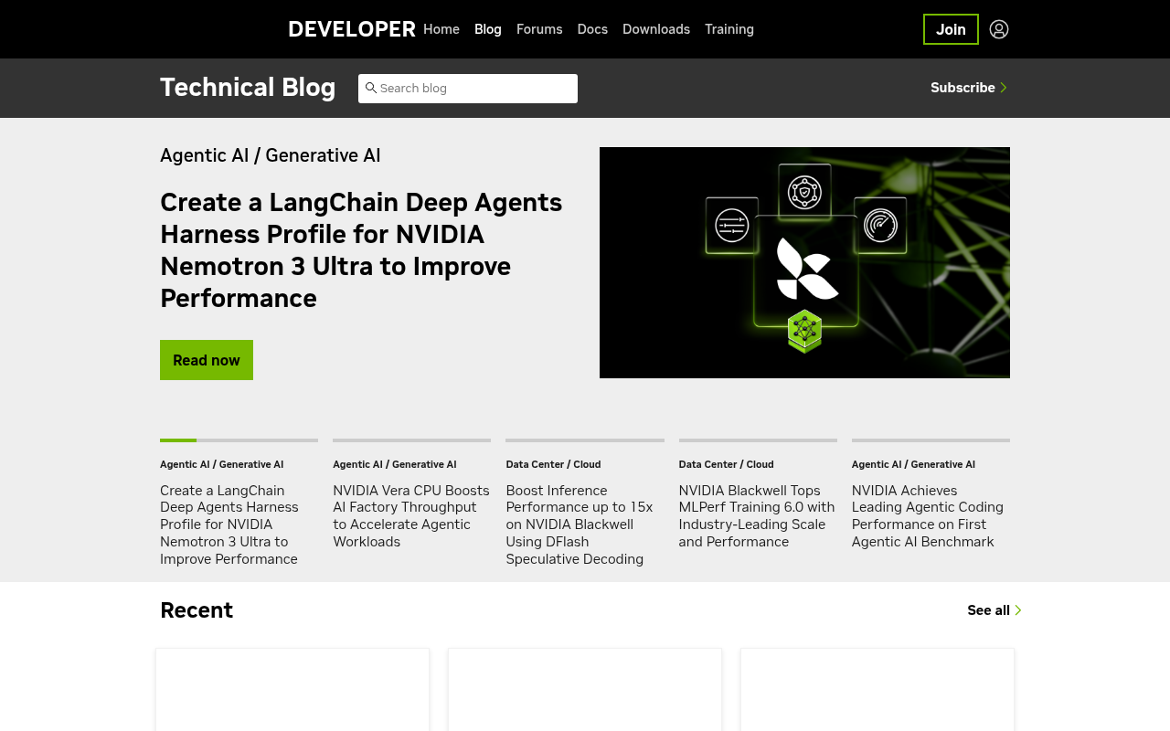 Nvidia Developer Blog homepage screenshot