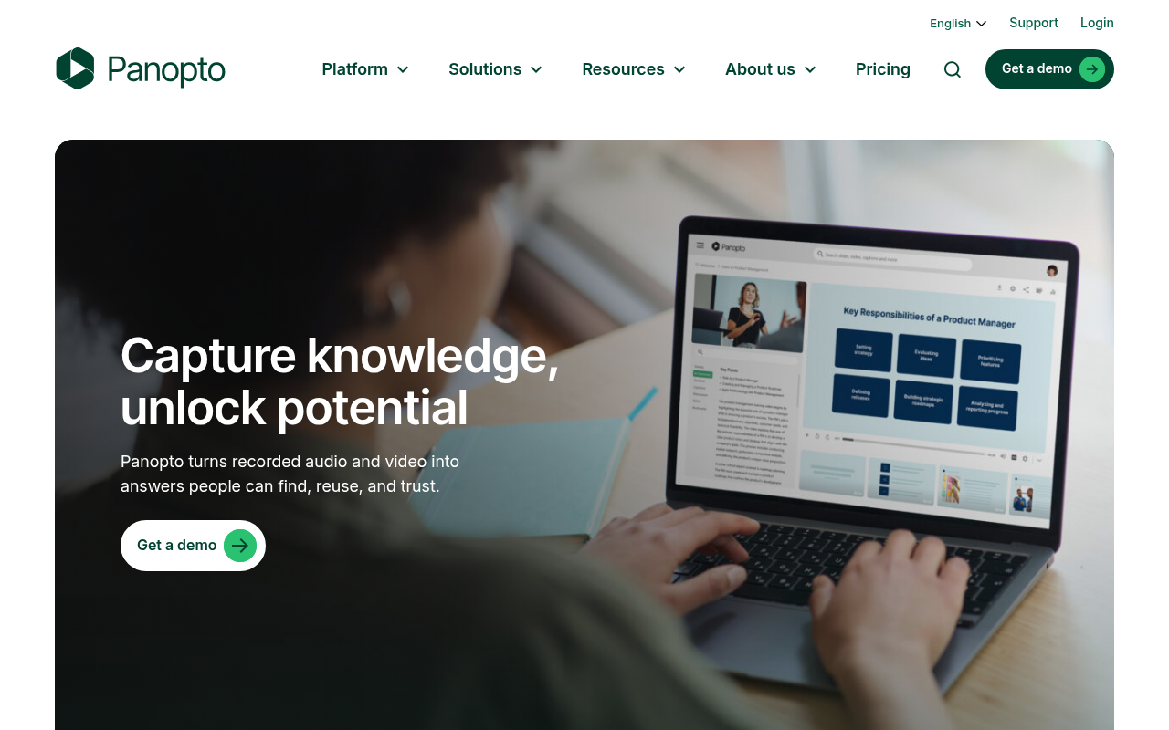 Panopto homepage screenshot