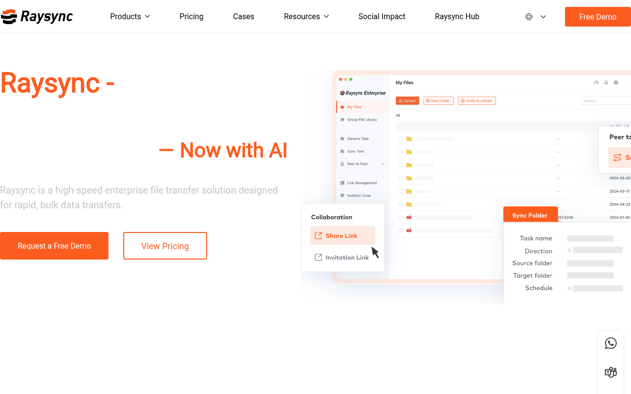 Raysync homepage screenshot