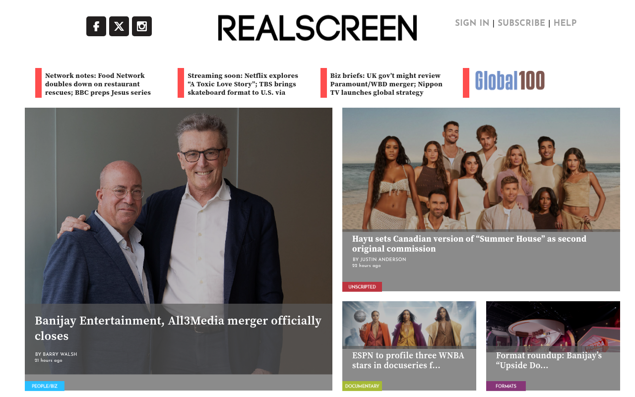 Realscreen homepage screenshot