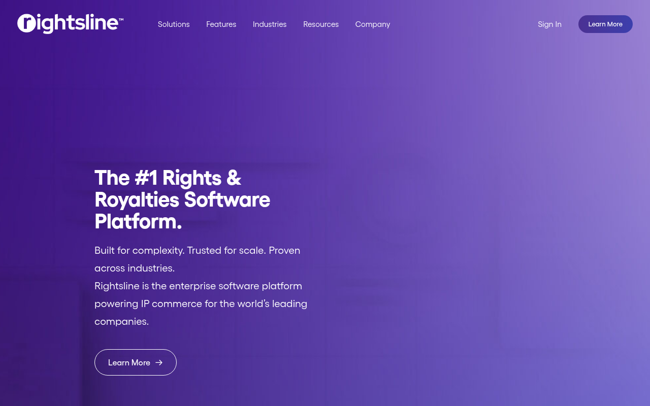 Rightsline homepage screenshot