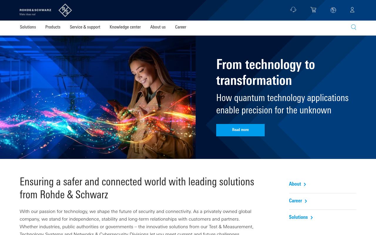 Rohde & Schwarz homepage screenshot