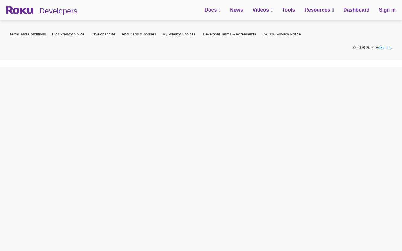 Roku for Developers homepage screenshot