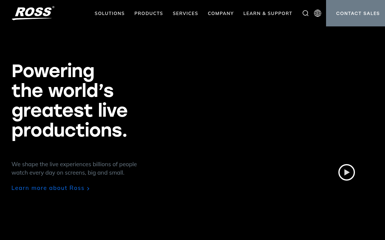 Ross Video homepage screenshot