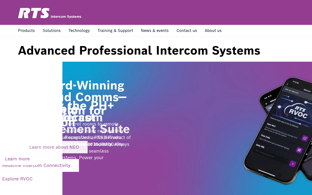 RTS Intercom Systems homepage screenshot