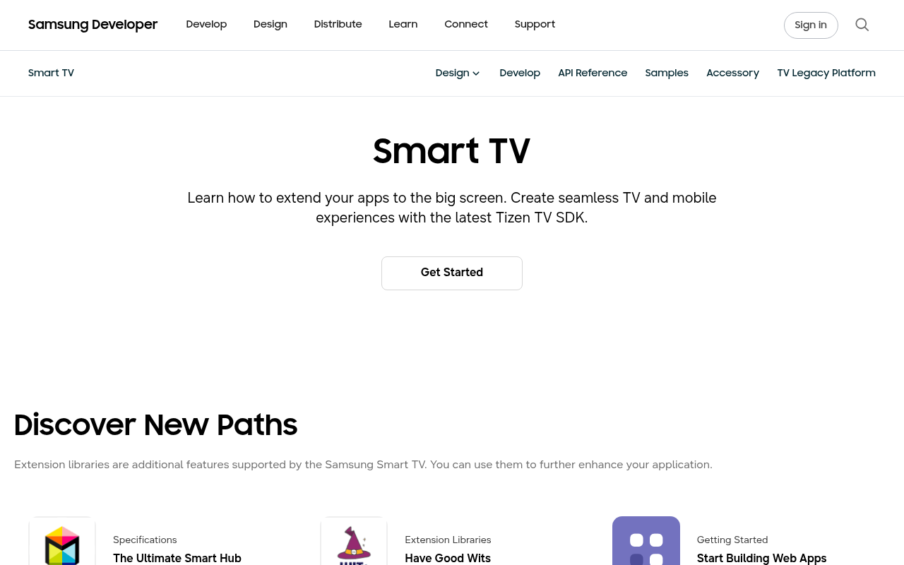 Samsung Tizen homepage screenshot