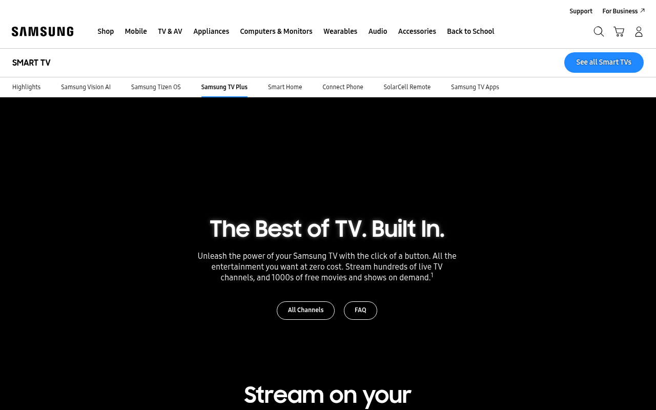 Samsung TV Plus homepage screenshot