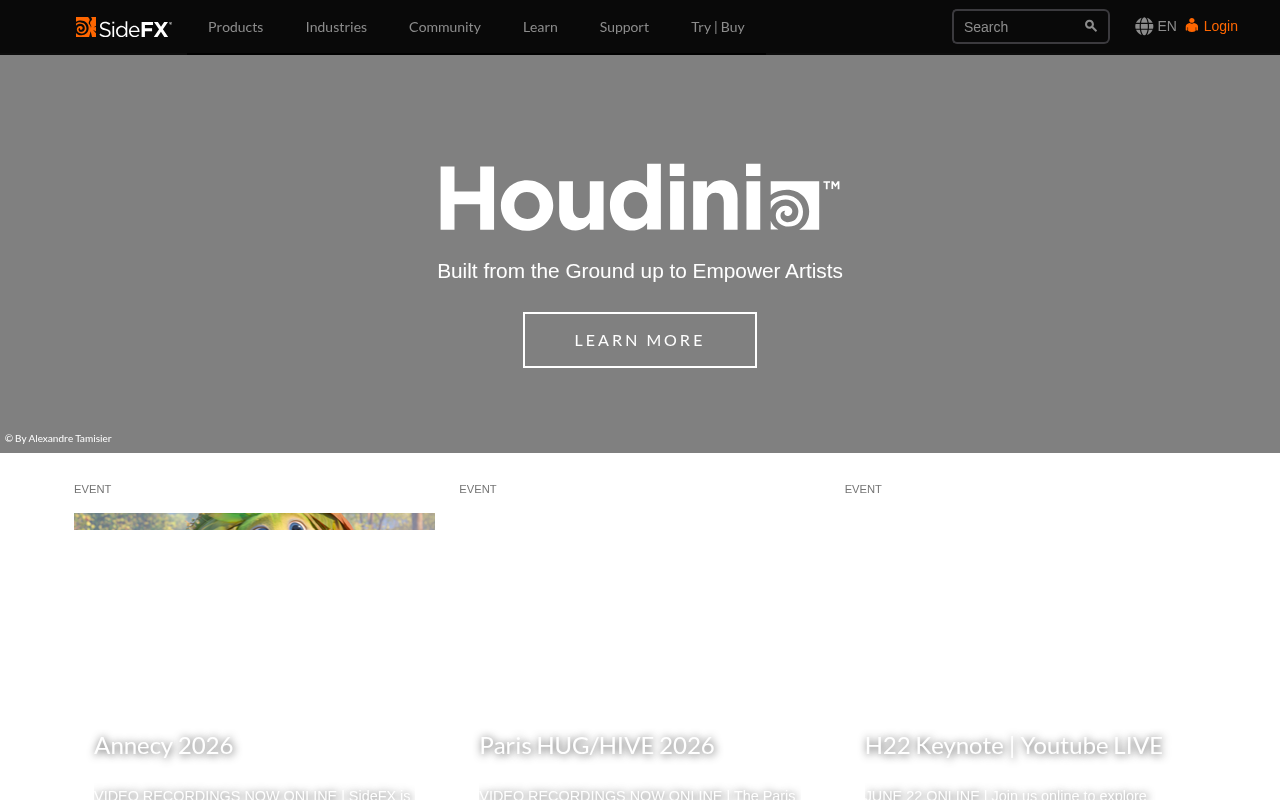 SideFX (Houdini) homepage screenshot