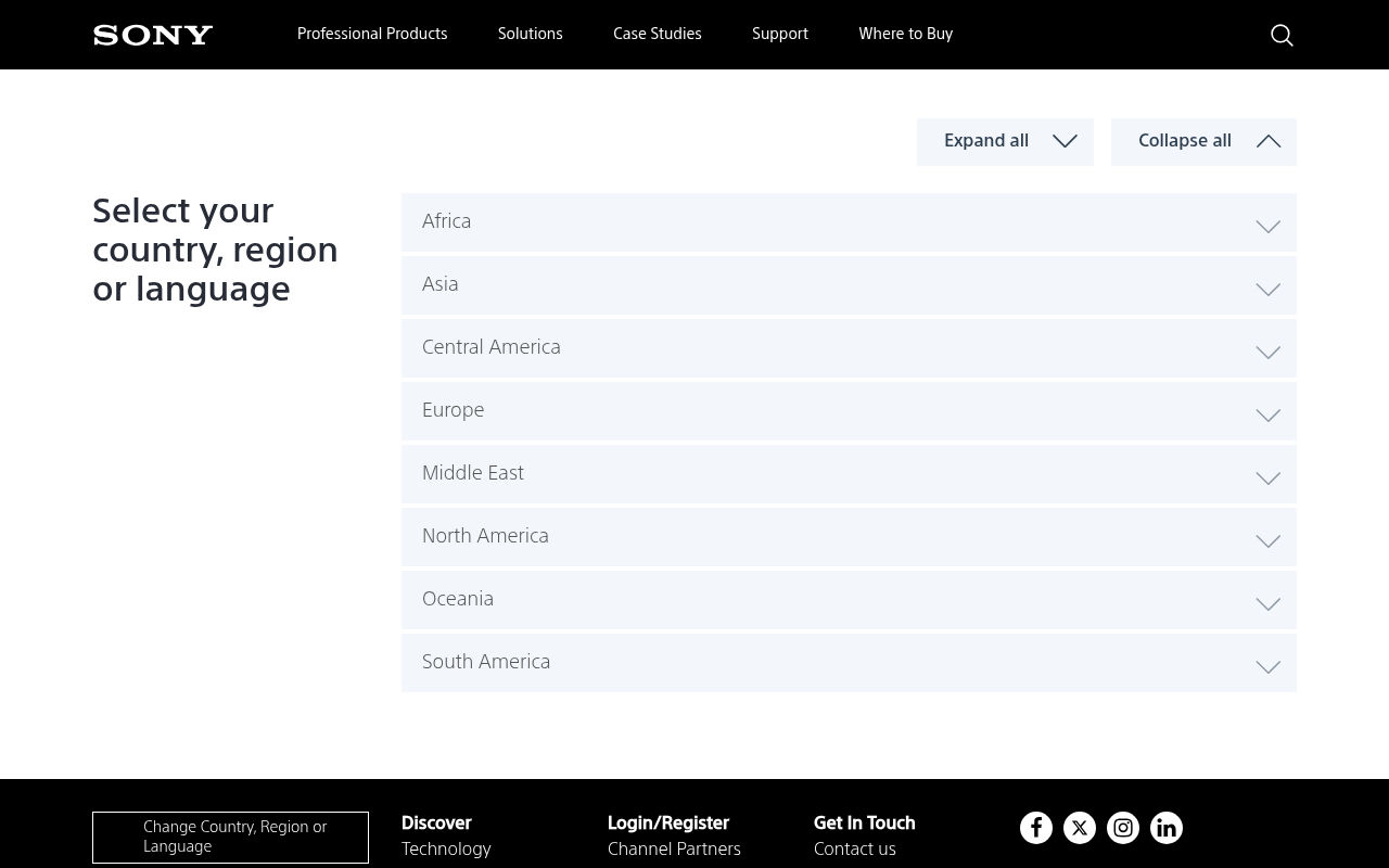 Sony (Professional) homepage screenshot