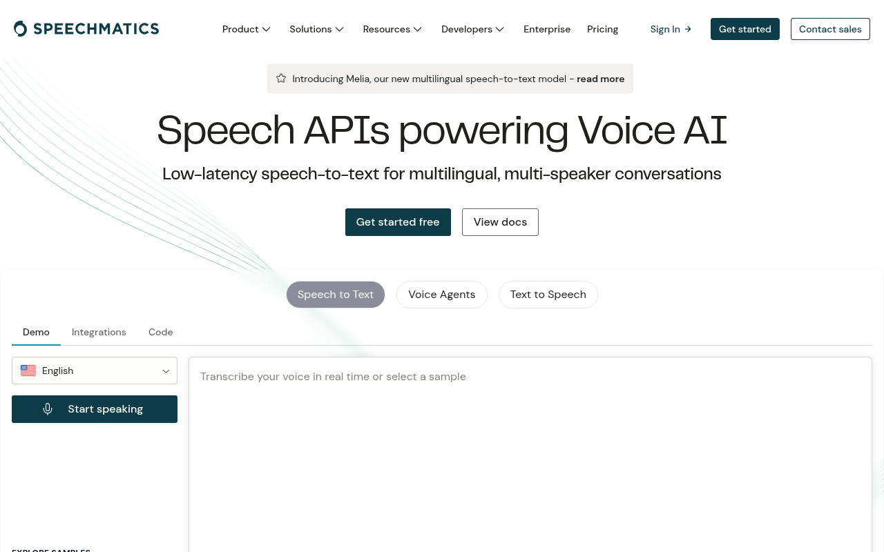 Speechmatics homepage screenshot