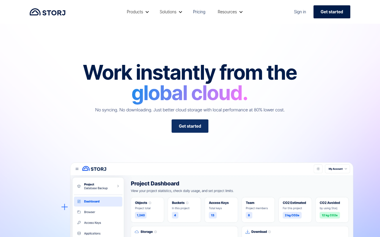 Storj homepage screenshot